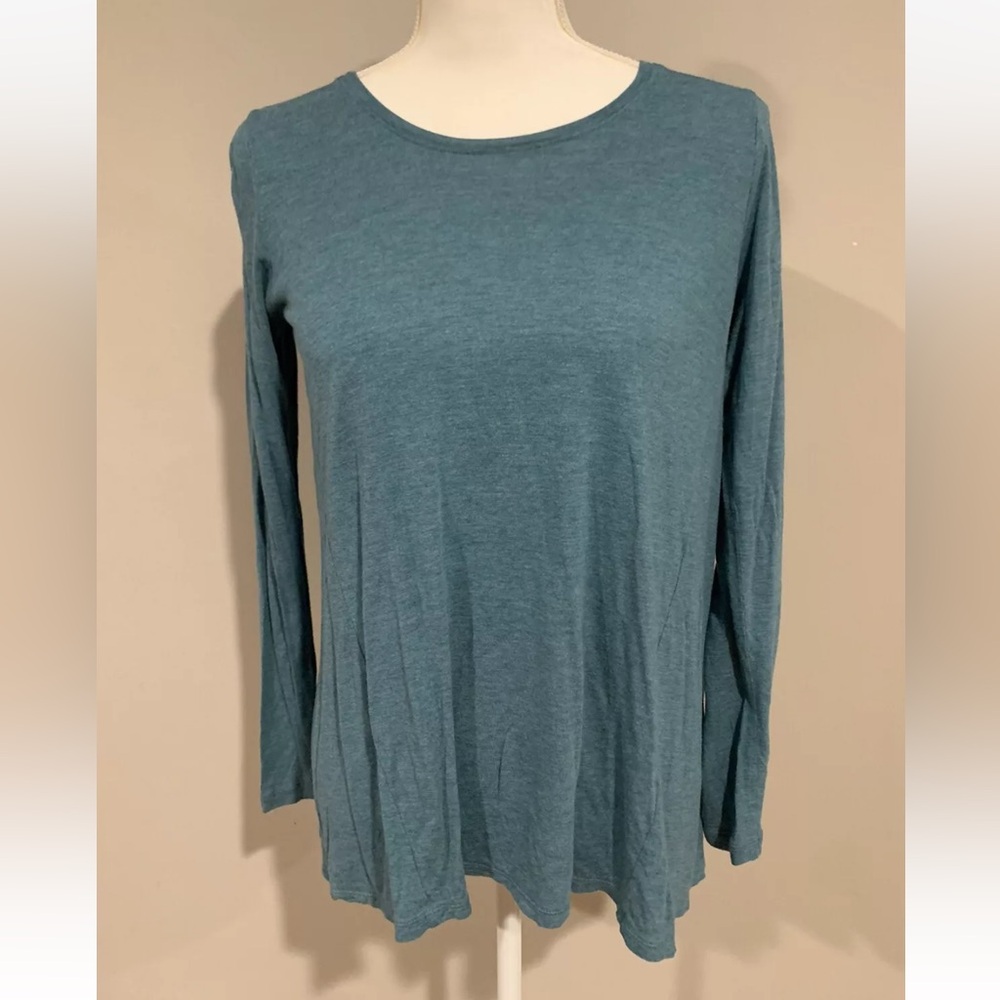 CAbi Heathered Swing Tee XS Style 3056 Teal Blue Long Sleeve Top Rayon Women’s